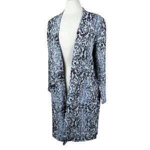 Clara Sun Woo Cardigan Womens M Blue Paisley Print Open Front Longline Sweater